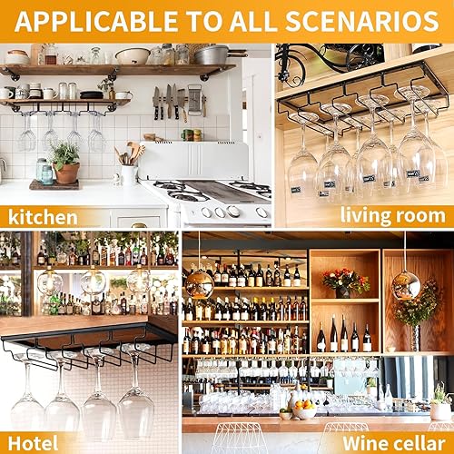CIRULLI 2Pièces 4 Rangs Support pour Verre à Vin en Métal,Porte-Verres à Pied Suspendu,Capacité de 8 à 12 Verres par Support,Support Sous Armoire Avec Vis pour Cuisine,Bar et Restaurant - Nail Gallerys