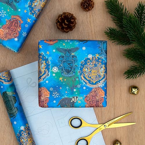 Hallmark Lot de 3 rouleaux de papier cadeau de Noël Harry Potter, 4 m chacun, 1 blason de Poudlard, bleu - Nail Gallerys