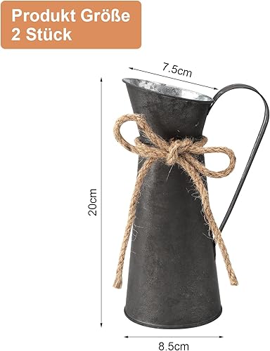 UOCAI Lot de 2 vases à fleurs, pot à lait, en métal, style maison de campagne, décoration rustique, rétro, shabby chic, vintage, pot de fleurs en fer pour décoration de mariage, jardin, table, salon - Nail Gallerys