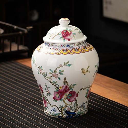 fanquare Pots de Gingembre Blancs avec Couvercles Boîte à Thé en Porcelaine Chinoise Vase à Fleurs Décoratif Pêches d'anniversaire Pot de Stockage en Céramique pour Thé Café Sucre - Nail Gallerys