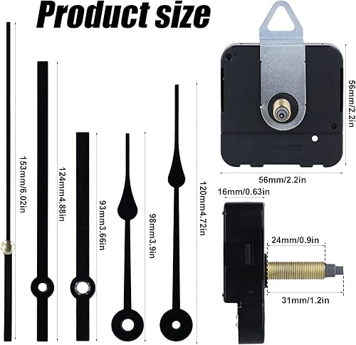 Kit de Réparation d'Horloge Murale, Kit de Moteur d'Horloge à Quartz à Axe Long de 31mm Kit de Mécanisme de Mouvement d'Horloge avec 2 Aiguilles Longues - Nail Gallerys