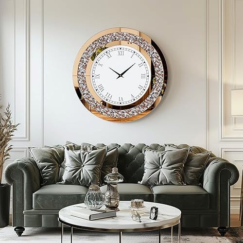 Artloge Grande Horloge Murale Silencieuse: 80cm Argent Diamand Horloge Murale Design Moderne Cristale Pendules murales Ronde en Miroir Horloge Murale Geante Décoratif Montre Murale Salon Chambre - Nail Gallerys