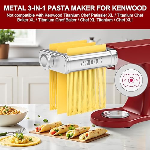 Kit d'accessoires à pâtes pour robot culinaire KVC/KVL Kenwood, appareil à pâtes 3 en 1 en acier inoxydable avec rouleau à pâtes, coupe-spaghettis et machine à pâtes fettuccine - Nail Gallerys