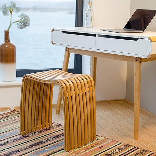 Relaxdays Tabouret repose-pieds bois de bambou lamelles élégant pouf scandinave nordique, nature - Nail Gallerys