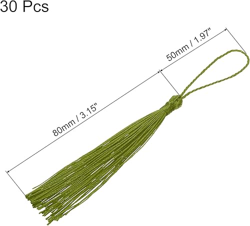 QUARKZMAN Marque-Pages à Pompons - 30 Pièces de 13 cm/5' en Soie Douce avec Boucles pour Porte-Clés, Accessoire de Bricolage Fait Main, Couleur Vert Olive - Nail Gallerys