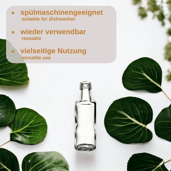 gouveo set de 48 bouteilles en verre 20 ml Dorica avec bouchon à vis argent - mini bouteille 0,02 l à remplir - bouteilles en verre pour liqueur, schnaps, huile ou pour l'artisanat - Nail Gallerys