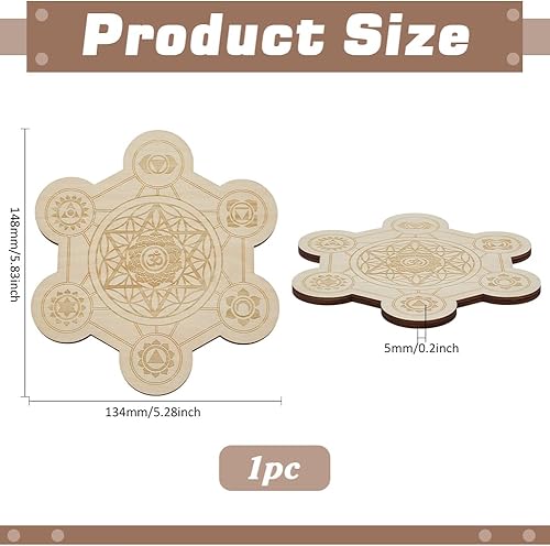 FINGERINSPIRE Grille Hexagonale en Bois Avec Motif Chakra Plaque en Bois Couleur Papayawhip 134x148x5mm pour la Guérison Énergétique Des Cristaux la Méditation la Décoration Le Yoga les Accessoires - Nail Gallerys