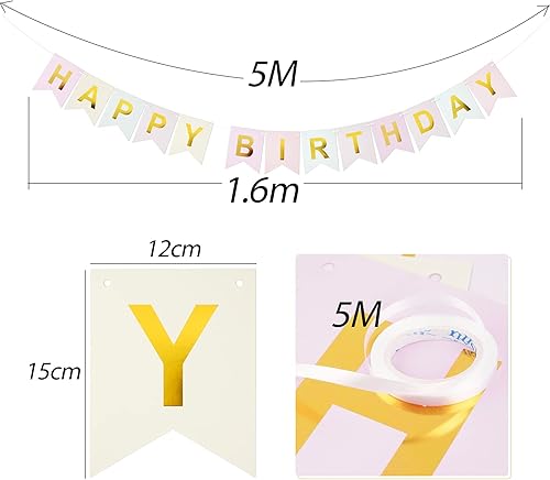 Happy Birthday Banderole Multicolore Bannière Joyeux Anniversaire Pastel Design de la Personnalité Décoration pour Table Fête Party Anniversaire Cérémoniee - Nail Gallerys