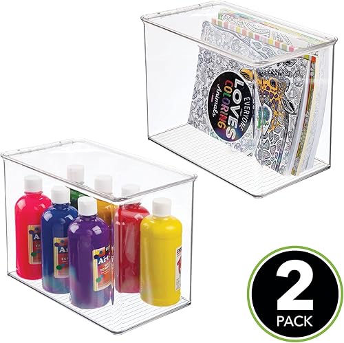 mDesign Boite de Rangement en Plastique – Boite étagère avec Couvercle stylos, Articles de Loisirs créatifs etc. – Boite empilable également idéale pour Accessoires de Bain et de Bureau – Transparent - Nail Gallerys