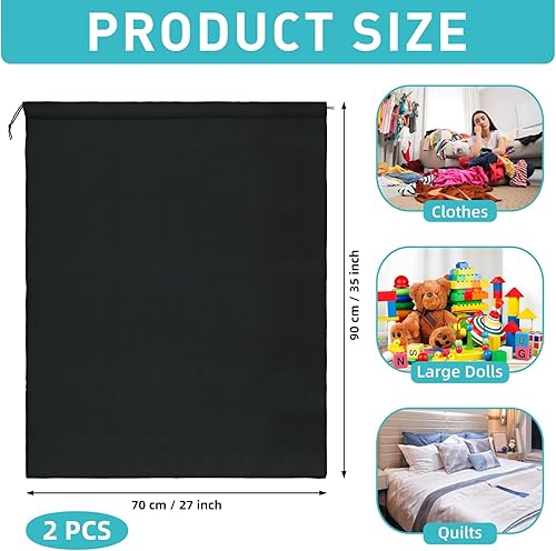 Lot de 2 grands sacs à linge de voyage - 70 x 90 cm - Avec cordon de serrage - Portable - Pour voyage, camping, appartements - Noir - Nail Gallerys