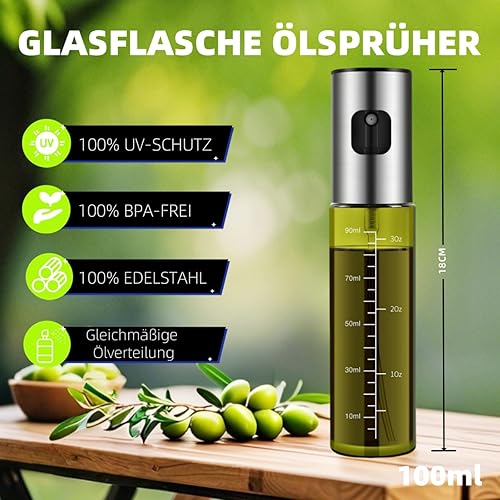 slothbyte Pulvérisateur d'huile pour la cuisine, flacon pulvérisateur d'huile | Verre anti-UV vert Pulvérisateur d'huile de qualité supérieure 100 % sans BPA – Pour salade, barbecue, pâtisserie dans - Nail Gallerys