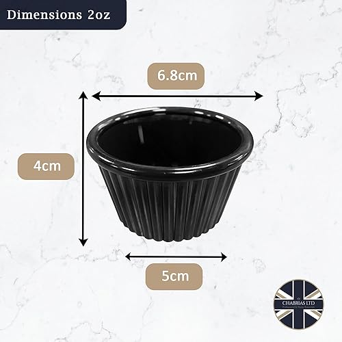 Chabrias Lot de 24 Ramequins Individuels Cannelés en Mélamine pour Condiments, Sauces, Bols à Sauce, Pots à Sauce en Plastique Robuste, Fabriqués en Angleterre (Noir, 56,7 g) - Nail Gallerys