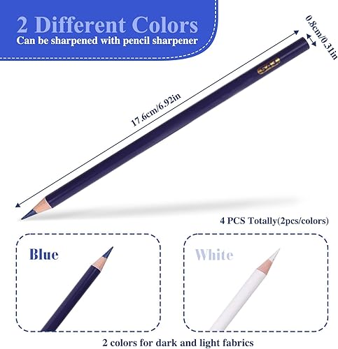 Craie couture tissu Marqueurs de couture de haute qualité Faciles à nettoyer Crayon papier, Craie couture Pour la couture marques de coupe dessin ligne et Tracer et Modifier Tissus(2 blanc 2 bleu) - Nail Gallerys