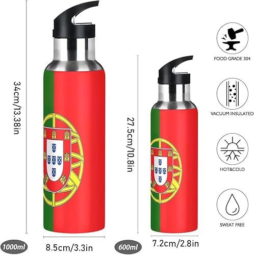 Bouteille d'eau isotherme de 591 ml, sans BPA, bouteille d'eau de sport isolée pour salle de sport, extérieur, voyage, école, drapeau du Portugal - Nail Gallerys