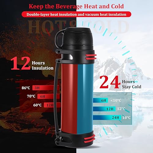 Hangrow Bouteille isotherme en acier inoxydable de grande capacité pour boissons chaudes et froides, gourde de voyage, nourriture, soupe (noir, 2 000 ml) - Nail Gallerys