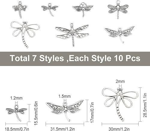 SUNNYCLUE 1 BOÎTE 70 Pcs 7 Style Libellule Charmes en Vrac Papillon Pendentifs Animal Volant Insecte en Acier Inoxydable Charme pour DIY Fabrication de Bijoux Bracelets Colliers Artisanat - Nail Gallerys
