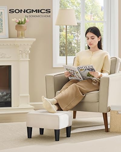 SONGMICS Tabouret, Repose-Pieds, en Tissu Façon Lin, Pouf, Rembourrage Épais, Capacité de Charge 150 kg, pour Salon, Chambre, Entrée, Noir d’Encre LOM502B01 - Nail Gallerys