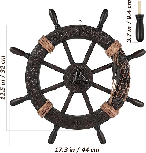 Healifty Décoration nautique en forme de gouvernail de bateau rustique, volant de bateau, filet de pêche, sculpture murale, décoration à suspendre pour la maison, la plage - Nail Gallerys