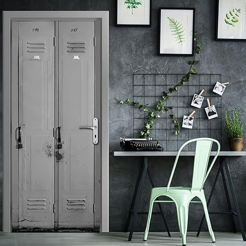PLAGE Sticker Porte, Trompe l'oeil Armoire Industrielle métallique Gris Aspect Vieilli, 204 cm X 73 cm - Nail Gallerys