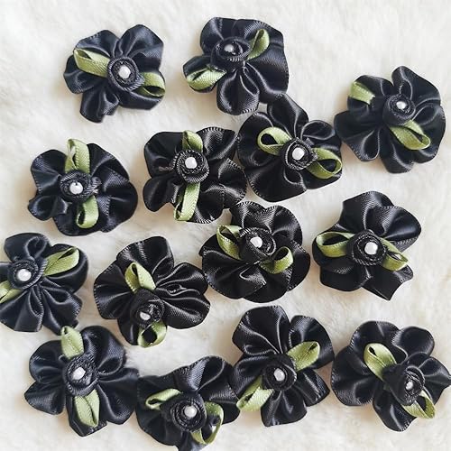 QIUDA Lot de 100 nœuds de fleurs en ruban satiné de 3 cm avec perles et roses - Pour décoration de mariage, couture, bricolage, boîte cadeau (vert menthe) - Nail Gallerys