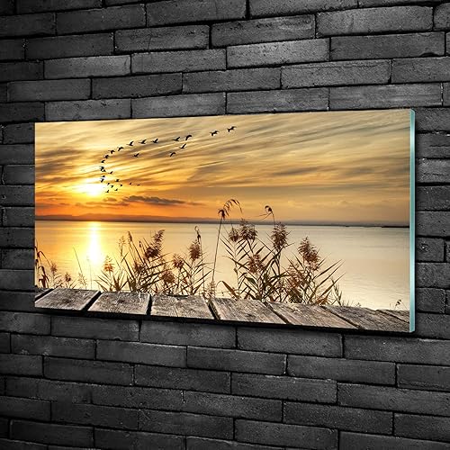 Tulup Impression sur verre100x50 cm Image Tableau Photo décorative panoramique pour la Cuisine et Le Salon - Paysage - Pier Au Bord du Lac - Orange - Nail Gallerys