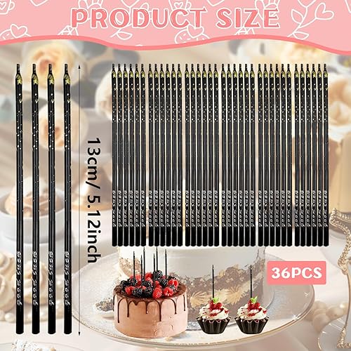 36 PCS Bougies d'Anniversaire Noir et Or, Longues Bougies Crayon pour Gâteau, Bougies Élégantes pour Mariage, Cire de Paraffine pour Décoration de Fête, Bougies à Points Longues Fines pour Gâteau - Nail Gallerys