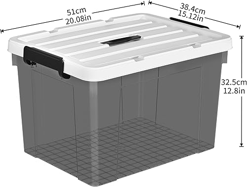 Cetomo 45L*6 Boîte de Rangement, Bac de rangement avec Poignée, Plastique Organisateur avec Couvercle, Empilable, Transportable, pour Vêtements, Bureau, Dortoirs, Transparent Noir, 45L - Lot de 6 - Nail Gallerys