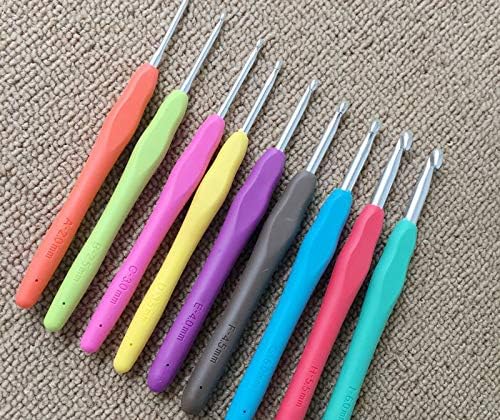 VOANZO 9pcs Ensemble de crochets en aluminium multicolore avec poignée en caoutchouc souple Aiguilles à tricoter Outil d'artisanat Meilleur ensemble pour débutant et professionnel - Nail Gallerys