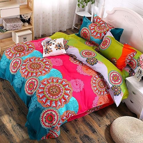 Freyamy Bohème Housse de Couette 220x240cm+2 Taie d'oreiller 65x65cm Coloré Vintage Fleurie Floral Parure de lit 2 Personnes Adulte Fille Sets de Housse Couette en Microfibre avec Fermeture Éclair - Nail Gallerys