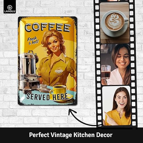 LANOLU Plaque de Café Vintage en Métal - Fresh & Hot Coffee - Images pour Bar à Café, Décoration Murale Amusante pour Cuisine - Nail Gallerys