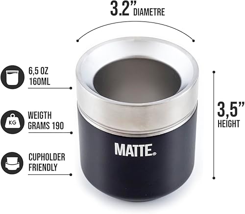 Matte Ensemble gourde et bombilla Yerba Mate 184,3 g – Comprend une boîte DS Pro – Kit Yerba Mate sans BPA avec paille matée, design élégant, base antidérapante (noir) - Nail Gallerys