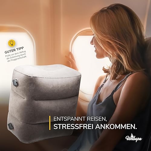 UMBAPA Repose-pieds gonflable gris chaud | Votre compagnon idéal pour les longs voyages. Extrêmement résistant et facile à utiliser. Avec sac de gonflage pratique. Voyage confortable et luxueux - Nail Gallerys