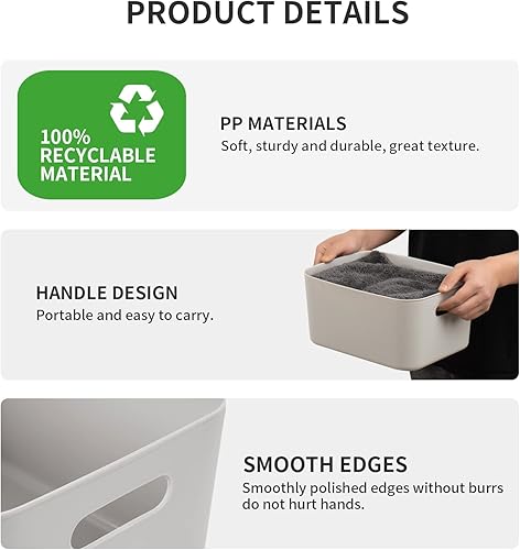 Wemk Panier de Rangement en Plastique avec Poignées, Lot de 3 Boite de Rangement empilables pour Salle de Bain, Cuisine, Chambre d’Enfant, Placard, Tiroir, Grande Capacité, 28x22x14.2cm, Gris - Nail Gallerys