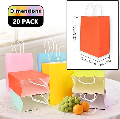 HOMIKLSA 20 Sacs Cadeau avec Poignées 21x15x8cm - 10 Couleurs Éclatantes, Parfaits pour Shopping, Mariages, Fêtes et Anniversaires (Taille Petite) - Nail Gallerys