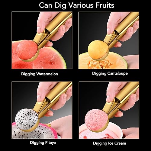 Janzoom CuillèRe à CrèMe Glacée, EmpêCher la CongéLation Poignée de Boule de CrèMe Glacée CuillèRe D'éConomie de Main-D'œUvre à L'éPreuve des Fruits pour Le Poivre (Or) - Nail Gallerys