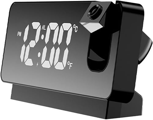Weytoll Réveil de projection portable Date de température Grand écran Horloge numérique LED Projection sur le mur du plafond Projecteur à 180° Horloge de chevet alimentée par USB Noir 176 x 98 x 45 mm - Nail Gallerys