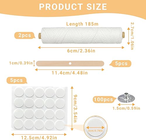 Bellanova 122m Mèche de Bougie, Meche Bougie avec 100 Supports Mèche Ensemble de Mèches Tissées sans Fumée pour Bougies Parfumées, Fabrication de Bougies, Lampes à Huile, Aromathérapie - Nail Gallerys