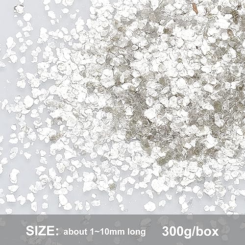 OLYCRAFT 300g Pierre Concassée Brillante Paillettes de Mica Naturel Paillettes Paillettes Métalliques Remplisseur de Résine Tranches Brillantes pour Peinture en Résine Arts Artisanat - Blanc - Nail Gallerys