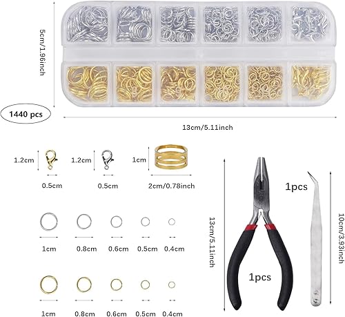 Zythrem Kit Fabrication de Bijoux 1440 Pièces Creation Bijoux Fermoir Bracelet Attache Bracelet Fermoir Collier Fermoirs pour Bijoux Anneau Incurvé Ouvert Kits de Bijoux - Nail Gallerys