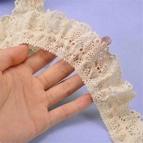 4 yards - Dentelle brodée plissée extensible en fil de coton - Vendu au mètre - Ruban décoratif en dentelle - Ruban décoratif - Bordure d'ours - Tissu à volants - Crème - Nail Gallerys