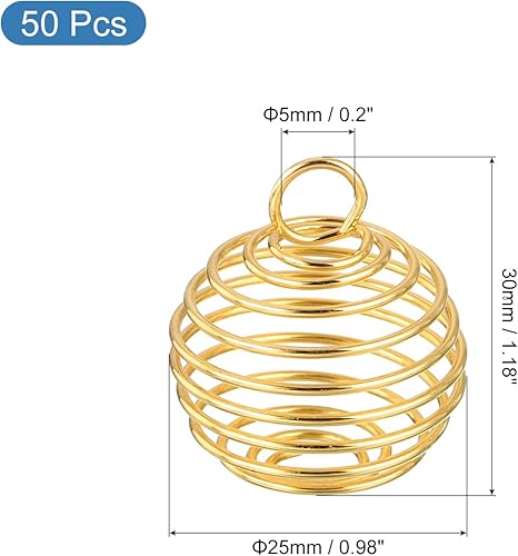 QUARKZMAN 50Pcs Pendentifs en Cage Spiralée, 15x14mm Porte-Pierre Collier Pendentifs Creux pour Fabrication de Bijoux, Ton Or - Nail Gallerys