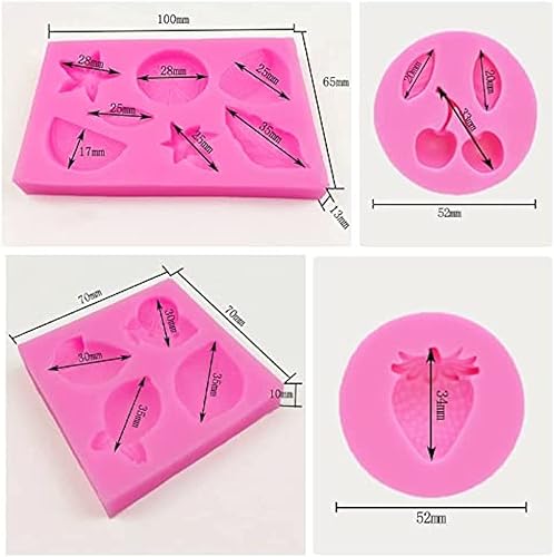 Lot de 4 moules à fruits en silicone 3D en forme de mini fruits en forme de cerise, fraise, citron, étoiles, feuilles, pour bougies, chocolat, bonbons, collations, cupcakes, gâteaux, gommes, fondants - Nail Gallerys