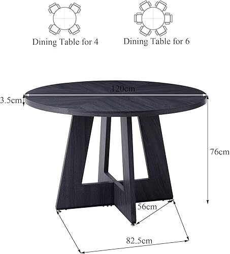 BenyLed Table de Salle à Manger Ronde (plateau en MDF) avec Pieds en Bois Massif ; Table de Cuisine Moderne pour Salle à Manger, Salon, Café, Bureau, etc., 120*120*76cm (Couleur Originale du Bois) - Nail Gallerys