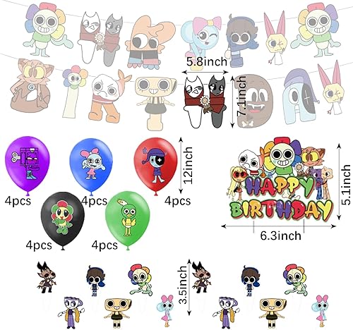 Lot de 34 ballons de décoration de fête à thème de jeu d'horreur - Décoration d'anniversaire - Bannière d'anniversaire - Décoration de gâteau Dandy World - Convient pour les enfants - Nail Gallerys