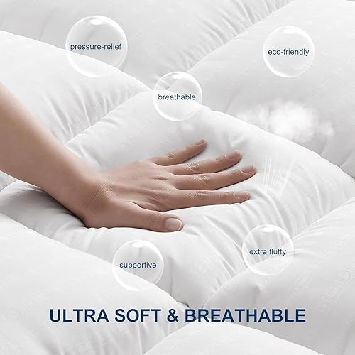 Surmatelas extra profond avec rembourrage de 10 cm d'épaisseur, surmatelas doux, flux d'air, sangles élastiques (blanc, simple) - Nail Gallerys