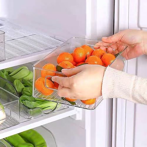 XUEHOU Organisateur de réfrigérateur - Organiseur de cuisine - En plastique - Empilable - Transparent - Avec poignée - Pour cuisine, bureau - Nail Gallerys