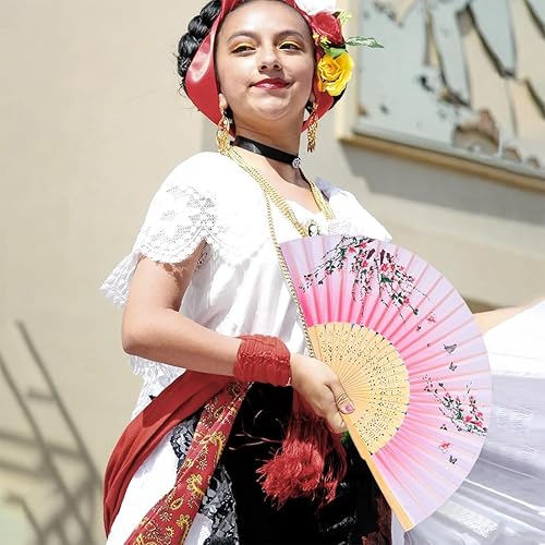 JEYORZY Éventail pliable pour femme en bambou et soie, Pliant Ventilateur Bois Tissus Poche Pliante,avec pompon,Décoration murale ou fête de mariage - Violet - Nail Gallerys