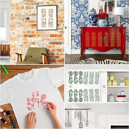 JSRQT 16 Pièces Pochoir de Peinture Plante Florale de Vigne,Pochoirs de Fleur,Réutilisables Modèles de Dessin de Feuille pour DIY Scrapbooking Gâteau Bois Meubles Mur Maison Décor 11 x 3 ” - Nail Gallerys