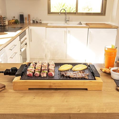 Cecotec Plancha électrique Tasty&Grill 2000 Bamboo MixStone. 2 000 W, structure bambou, thermostat réglable, surface mixte grill et plancha, revêtement RockStone, passe au lave-vaisselle - Nail Gallerys