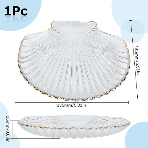 SUNNYCLUE Plateau à Bijoux en Verre D'Océan Plateau à Bijoux Plateau Porte-Bijoux Plat Transparent Bord Doré Assiettes à Bijoux en Verre Coquillage de Mer Plaque en Verre pour Bijoux Bagues Boucles D' - Nail Gallerys